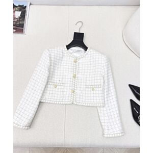 Chanel White Round Neck Short Tweed Jacket White