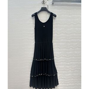 Chanel Black And Gold Beaded Ruffled Cake Vest Dress Black