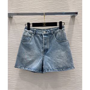 Chanel Women's Washed Denim Shorts Blue