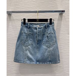 Chanel Women's Mini Denim Skirt Blue