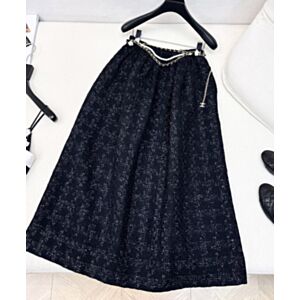 Chanel Sequined Woven Tweed Chain Belt Skirt Black