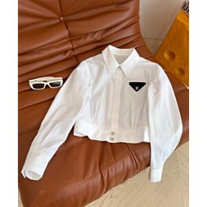 Chanel Women's Cropped Shirt With Triangle Logo White