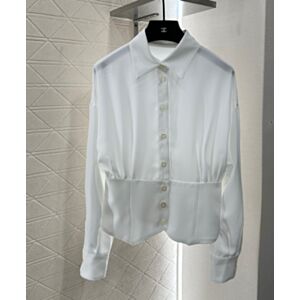 Chanel Silk Waist Batwing Sleeve Shirt White
