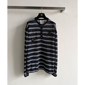 Chanel Women's Striped Embroidered Long-Sleeve Knit Top Black