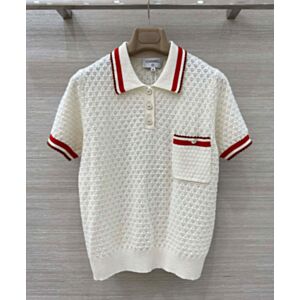 Chanel Women's Short-Sleeved Knitted Polo Shirt Cream