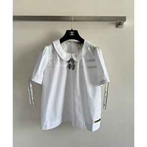 Chanel Women's Short-Sleeve Shirt With Collar And Bow White