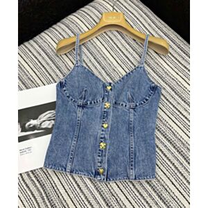 Chanel Suspender Washed Denim Blue
