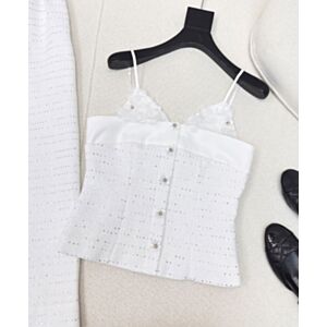 Chanel Three-Dimensional Flower Camisole Top White