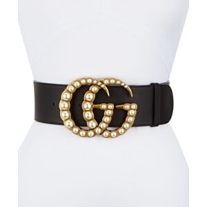 Gucci Women's Wide leather belt with pearl Double G Black