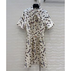 Gucci Women's Printed Silk Twill Dress Cream