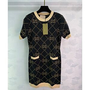 Gucci Wool Gold Thread Dress Black