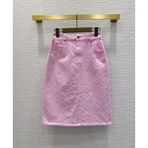 Gucci Women's GG Cotton Denim Jacquard Skirt Pink