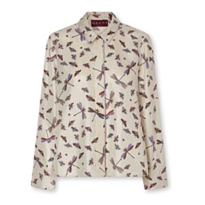 Gucci Women's Printed Silk Twill Shirt Apricot