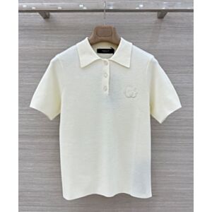 Gucci Women's GG Knitted Jacquard Polo Shirt Cream