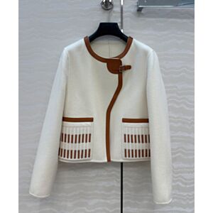 Hermes Sheepskin And Double-Faced Cashmere Embroidered Pocket Jacket Cream