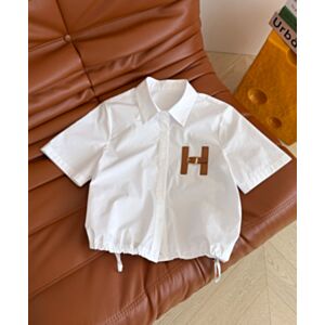 Hermes Women's Short-Sleeve Shirt With Letter Embroidery White
