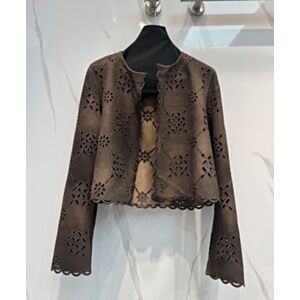 Alaia Suede Sheepskin Hollow Embroidery Short Jacket Coffee