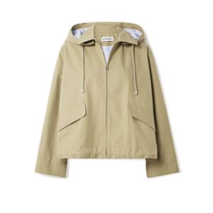 Loewe Hooded Striped Poplin-Paneled Embroidered Cotton-Twill Jacket Apricot