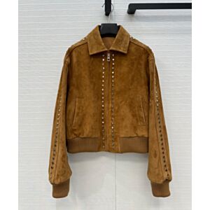 Loewe Studded Suede Bomber Jacket Coffee