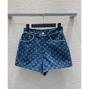 Louis Vuitton Lettering Print Denim Shorts Blue