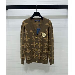 Louis Vuitton Women's Monogram Pattern Cardigan Coffee