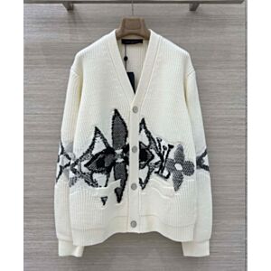 Louis Vuitton Women's Jacquard Pattern V-Neck Cardigan Sweater Cream