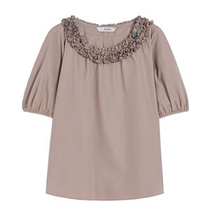 Max Mara Women's Oriana Ruffle Neck Cotton Top Coffee