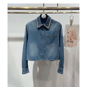 Miu Miu Women's Rhinestone-Embellished Denim Shirt Blue