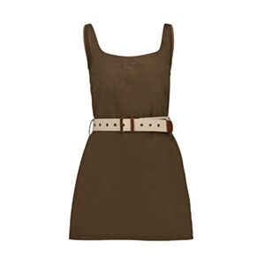 Miu Miu Women's Khaki Old Gabardine Mini-Dress Coffee