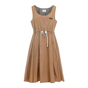Miu Miu Drawstring Waist Midi Dress Coffee