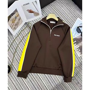 Miu Miu Women's Technical Yarn Zipper Sweatshirt Coffee