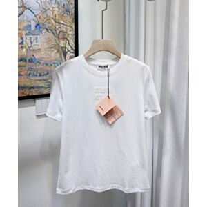 Miu Miu Women's Embroidered Cotton Jersey T-shirt White