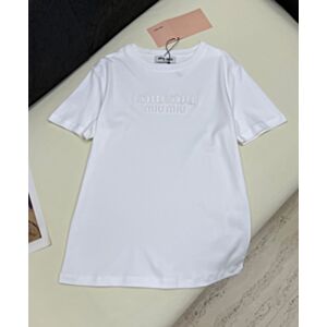 Miu Miu Women's Embroidery And Tailoring Techniques T-Shirt White