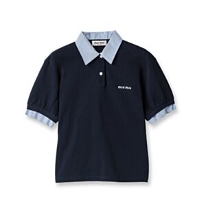 Miu Miu Women's Navy Cotton Pique Polo Shirt Black