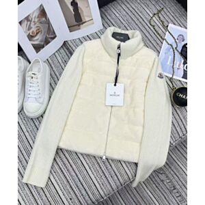 Moncler Women's White Padded Wool And Teddy Zip Cardigan