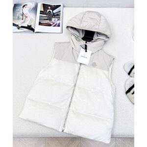 Moncler Women's Patchwork Knitted Hooded Down Vest Cream