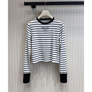 Prada Women's Logo-Striped Long-Sleeve Knit Top White