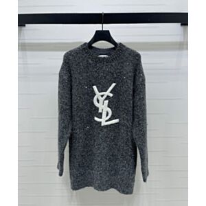 Saint Laurent Women's Letter Logo Knit Sweater Gray
