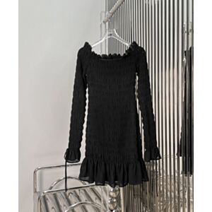 Saint Laurent Silk Georgette Pleated Dress Black