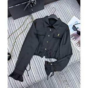 Saint Laurent Women's Satin Cropped Shirt Black