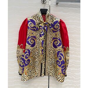 Versace Women's Cheetah Barocco Silk Lavalliere Shirt Coffee