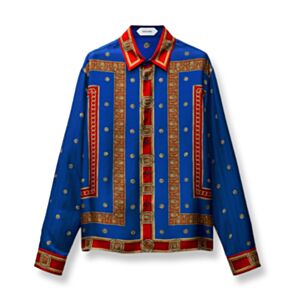 Versace Women's Printed Silk Twill Shirt Blue