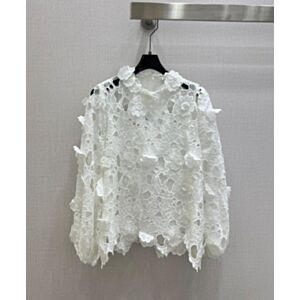 Zimmermann Women's Hypnotic Tiered Crocheted Cotton Turtleneck Top White