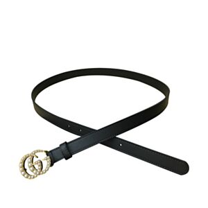 Gucci Leather belt with pearl Double G Black