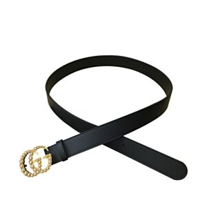 Gucci Leather belt with pearl Double G Black