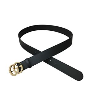 Gucci Leather belt with pearl Double G Black