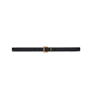 Saint Laurent Cassandre Thin Belt With Square Buckle In Grained Leather Black