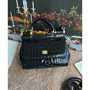 Not for sale: Dolce & Gabbana Sicily Bag in Foiled Crocodile-print Leather Black