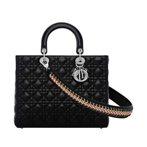 Christian Dior Lady Dior Large Classic Tote Bag With Lambskin Black