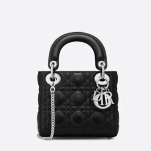 Christian Dior Lady Dior Mini Classic Tote Bag With Lambskin Black